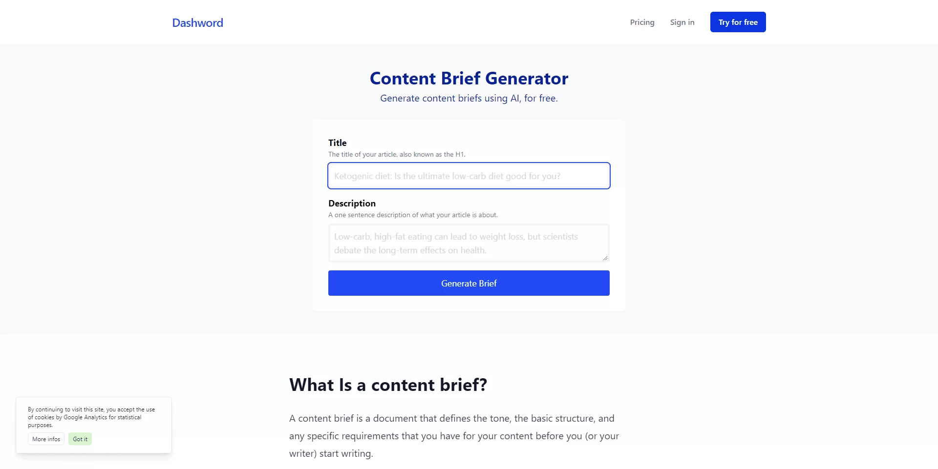 Content brief generator